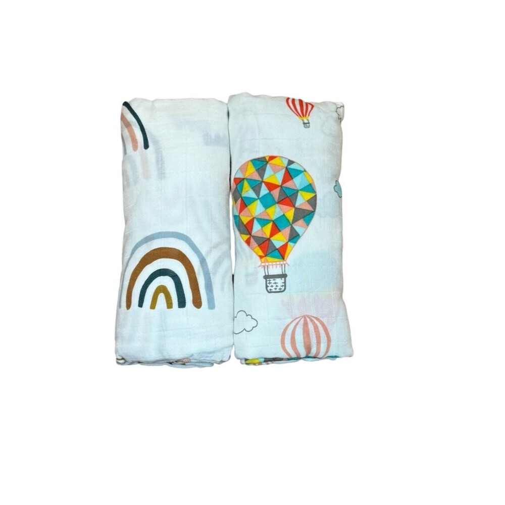 Super-soft Infant Swaddle Set in Rainbow & Hot Air Balloon Pattern